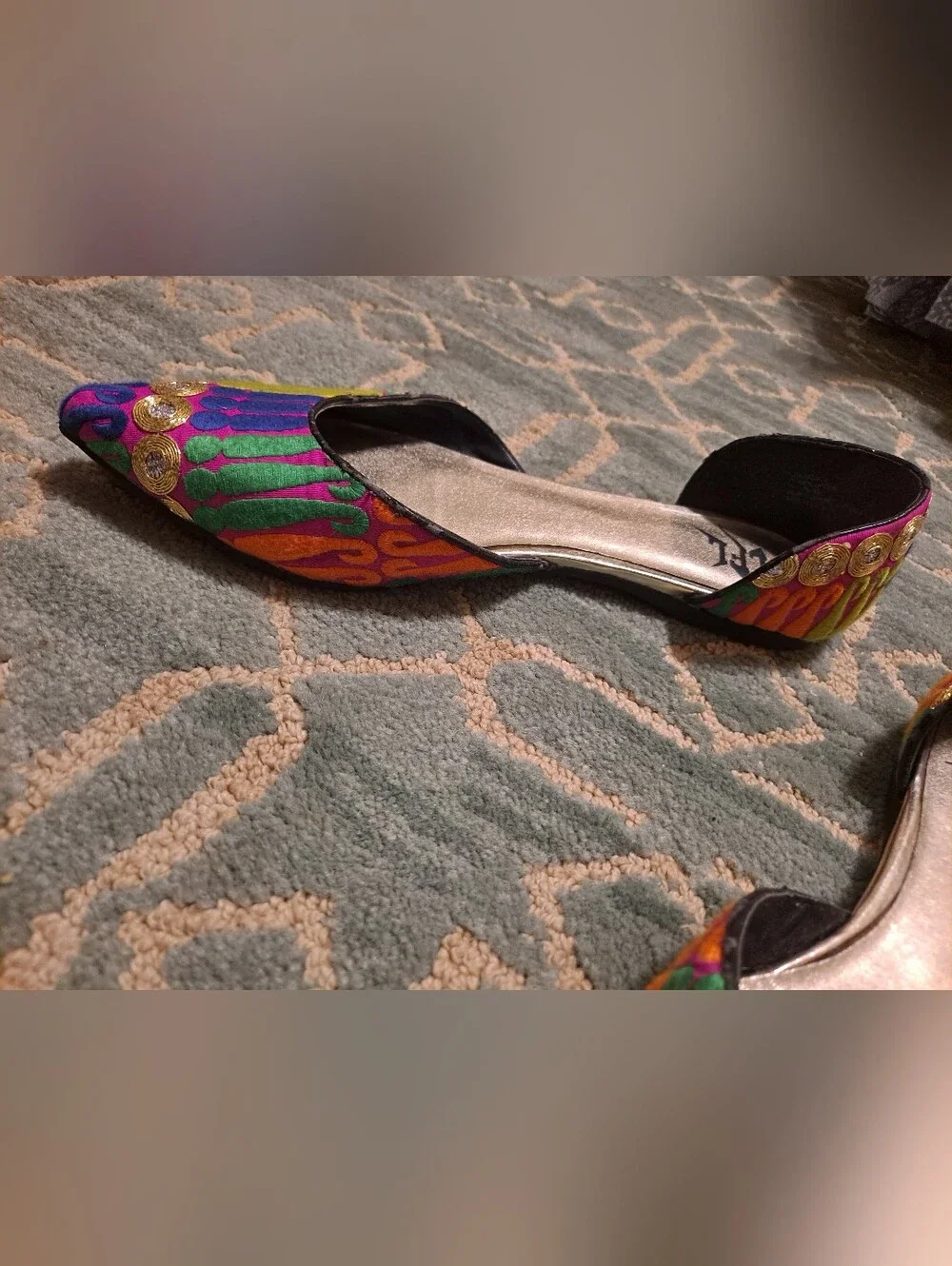 Lust For Life Multicolor Pointed D'Orsay Flats with Jewel Accents